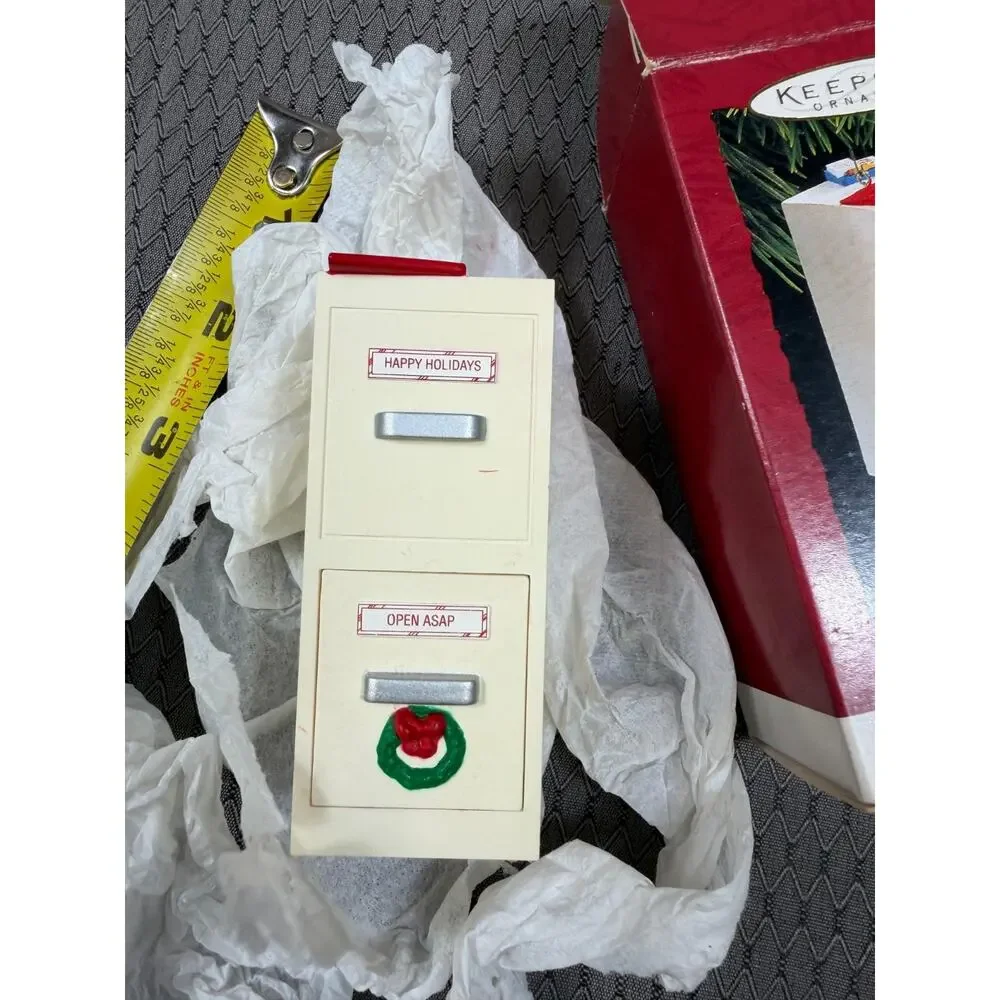 Hallmark 1994 Keepsake Open and Shut Holiday ornament file cabinet office NEW